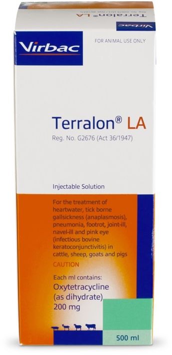 For the treatment of heartwater, tickborne gall sickness (anaplasmosis), pneumonia, foot rot, joint-ill, navel-ill and pink eye (infectious bovine keratoconjunctivitis- tis) in cattle, sheep, goats and pigs. Contains 200mg/ml Oxytetracycline for the treatment of heartwater, tickborne gall sickness (anaplasmosis), pneumonia, foot rot, joint ill, navel ill and pink eye (infectious bovine keratoconjunctivitis) in cattle, sheep, goats and pigs. Contains 200mg/ml Oxytetracycline for the treatment of heartwater, tickborne gall sickness (anaplasmosis), pneumonia, foot rot, joint ill, navel ill and pink eye (infectious bovine keratoconjunctivitis) in cattle, sheep, goats and pigs. Treatment can be repeated after 72 hours if necessary.