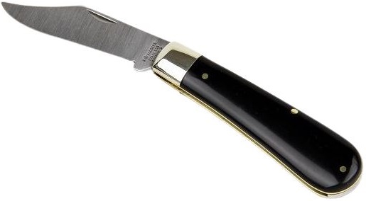 Sometimes known as a skinner or bunny knife. This Rodger pocket knife features solid nickel bolsters and brass linings hand made by Sheffield Cutlery.