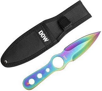 The Rainbow Runner is a classic design throwing knife. 440 stainless steel with rainbow colour finish. Heavy duty nylon sheath.