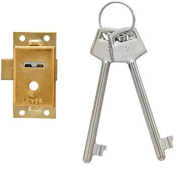 Cupboard Lock 50mm 2 Lever Mild Steel Brass Steel Chrome Plated Includes Screws & 2 Keys.