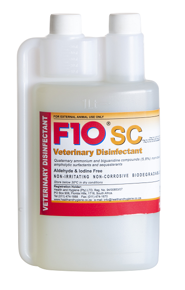 F10 SC Veterinary Disinfectant is a high performance surface acting biocidal compound and due to its inherently low irritation characteristics is widely used within veterinary profession in companion and large animal practices and various other institute.