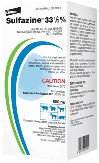 For the treatment of pneumonia, bacterial scours, coccidiosis, joint ill and navel ill in cattle, sheep, goats and pigs, and strangles in horses and foot rot in cattle.