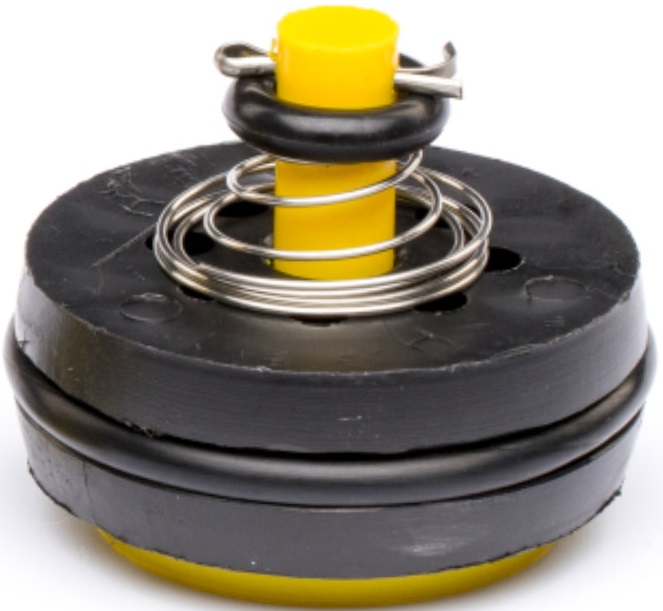 The foot valve is a component in the cylinder which allows water into the cylinder and stops the water flowing out. The foot valve (complete) consists of the split pin, washer, spring, O-ring, seat & valve stop (yellow).