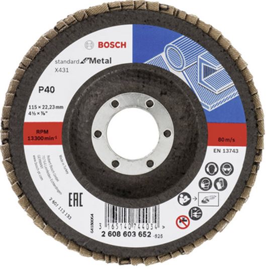 Flap Disc Standard for Metal 115mmx22x23mm 40 Angled Robert Bosch.