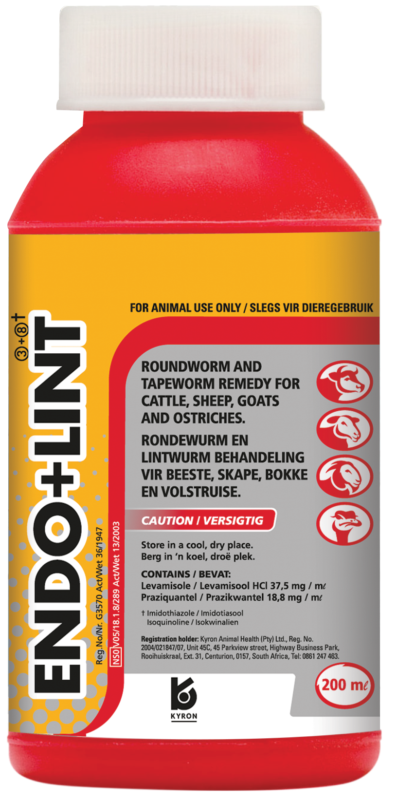 Roundworm and tapeworm remedy for cattle, sheep, goats and ostriches.