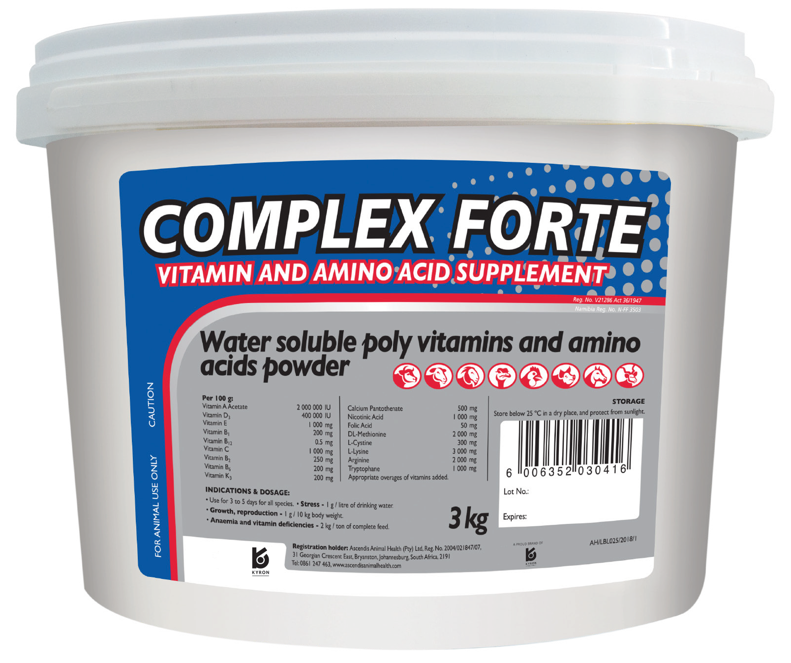 Water soluble poly vitamins and amino acid powder.