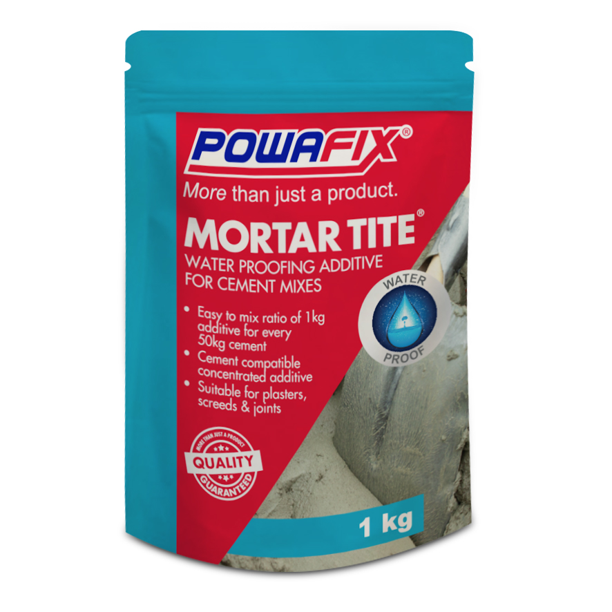 Mortar Tite is a powder water proofing addititve that is suitable for use in cement mixes, Plasters, concrete, grouts, adhesives, screeds and joints.