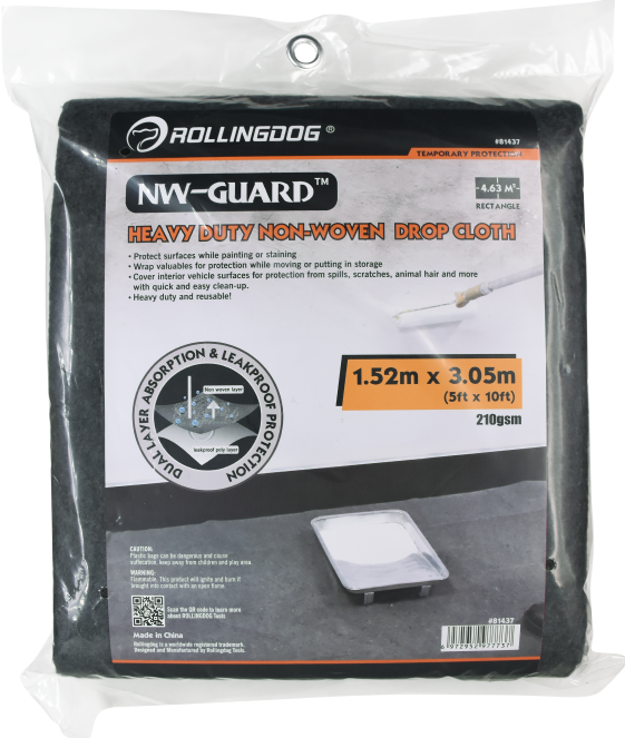 NW-GUARD. Heavy Duty Non-Woven Drop Cloth. Size:1.5m x 3.0m. 210gsm. Protect surfaces while painting or staining. Wrap valuables for protection while moving or putting in storage. Cover interior vehicle surfaces for protection from spills, scratches, animal hair and more with quick and easy clean-up. Heavy duty and reusable