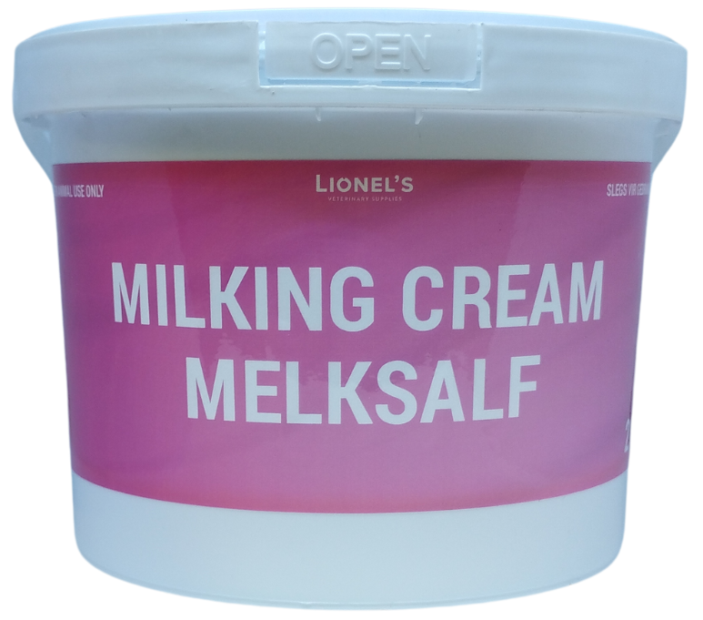 "Moisturiser for cow udders after milking. Prevents dry and cracked udders and teats. Contains: Lanolin; Vitamin E; Emollients. (Preservative: Chlorhexidine) For animal use only. Keep out of reach of children, animals, and uninformed persons. Store in a cool, dry place below 25°C.Directions: After milking, apply liberally to clean and dry udders and teats."