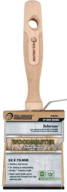 Woodmaster Stain Brush Bristle imitation bristle. Stainless Steel Ferrule. Beech wood handle can be replaced with threaded end style extension pole. For Staining Or Waterproofing.