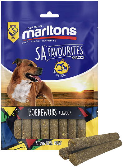 Now braai is no longer just for you! Your dog also loves traditional South African braai flavours and with Marltons SA Favourites Snacks, you can share your favourite braai flavour with your dog. Locally made with top quality ingredients, the new range of Marltons treats brings home heritage and celebrates true South African flavours.