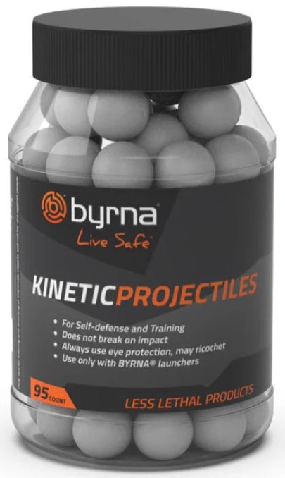 Our Byrna Kinetic Projectiles do not contain any active or inert ingredients. These hard, solid plastic projectiles do not break upon impact and can discourage, deter, and delay an attacker.