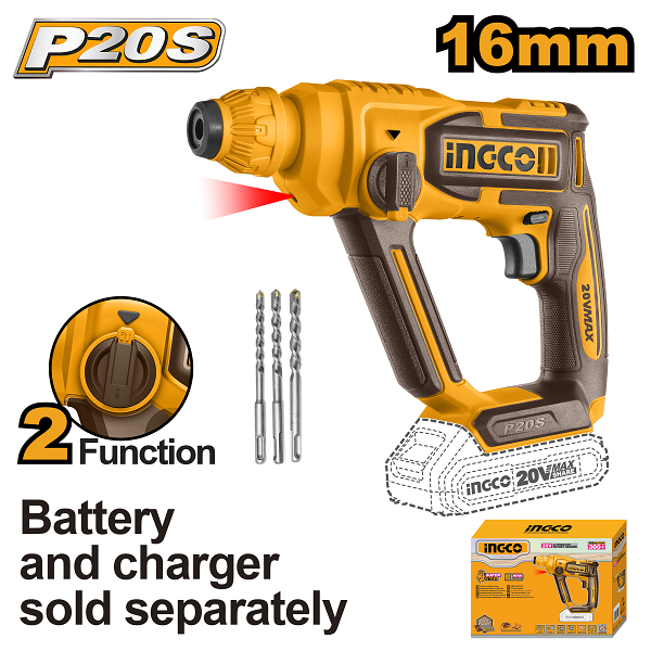 Cordless Rotary 20V PS+ 1.5J +3 Bit Ingco