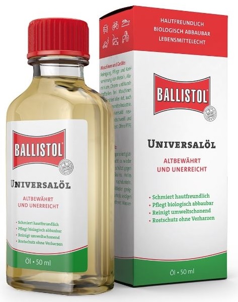 Ballistol universal oil can be used for almost everything you can think of, from maintenance, lubrication, eczema, dry skin, rips and dry lips to oiling wooden handles and knives.