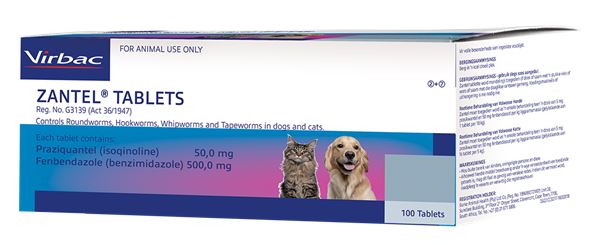 Controls Roundworms, Hookworms, Whipworms and Tapeworms in dogs and cats.