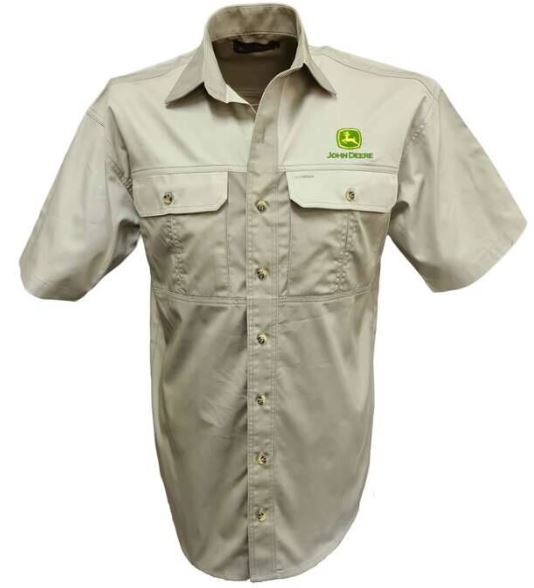 Shirt S/S Men Two Tone Safari/Stone S John Deere