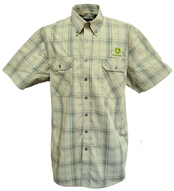 Shirt S/S Men Check Green S John Deere