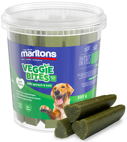 Elevate your dog's snacking experience with Marltons Veggie Bites. These soft and chewy bites are made with real spinach and kale, providing a snack that goes beyond just treats. Spinach and kale are sources of dietary fibre, vitamins, and minerals. Ideal for curbing hunger between meals, aiding in training, and expressing love, these snacks offer a nutritious and delightful reward.