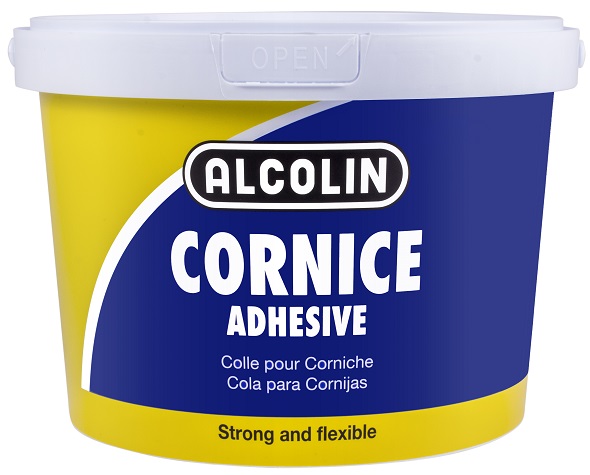 An off white, high strength, flexible, low shrinkage ready mix paste adhesive used to bond cornices including polystyrene cornices to a variety of different substrates such as plaster, painted or cement surfaces.