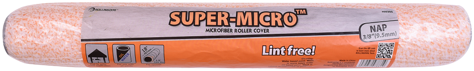 SUPER-MICRO. Microfiber Roller Cover. Size: 460mm, Nap: 9.5mm. Core DIA:38mm, For Use With All Paint,Best With Latex Paint. For smooth to semi-smooth surfaces. Two plastic end caps.