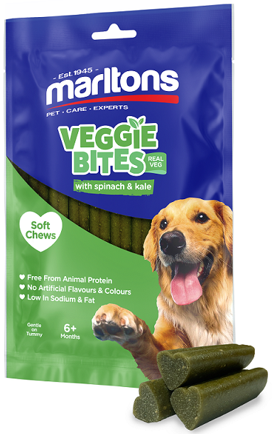 Elevate your dog's snacking experience with Marltons Veggie Bites. These soft and chewy bites are made with real spinach and kale, providing a snack that goes beyond just treats. Spinach and kale are sources of dietary fibre, vitamins, and minerals. Ideal for curbing hunger between meals, aiding in training, and expressing love, these snacks offer a nutritious and delightful reward.