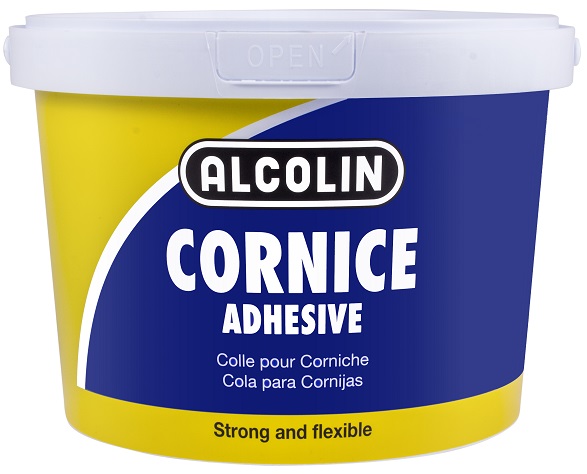 An off white, high strength, flexible, low shrinkage ready mix paste adhesive used to bond cornices including polystyrene cornices to a variety of different substrates such as plaster, painted or cement surfaces.