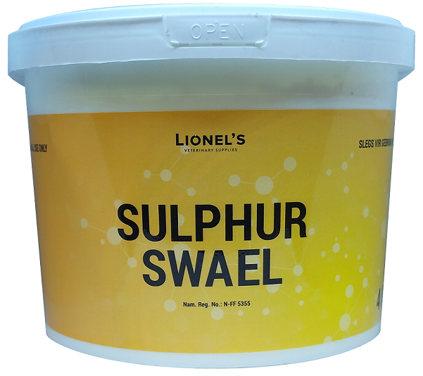 Nutritional feed additive for animals. Contains: Sulphur 99% min. For animal use only. Keep out of reach of children, animals, and uninformed persons. Store in a cool, dry place below room temperature, away from direct sunlight. Withdrawal period: zero (0) days. Feeding recommendation: Use only as directed. Add 2kg sulphur to 45kg of a salt/bonemeal stock lick. Mix thoroughly. Allow grazing stock free access to the lick.