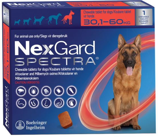 Rapidly kills fleas (starts within 30 minutes of administration). Treats and prevents against ticks. Treatment and control of mite infestations. Prevention and control of adult roundworms, hookworms and whipworms. NexGard SPECTRA® protects against adult. Spirocerca lupi in the oesophagus in dogs. Prevents heartworm disease.