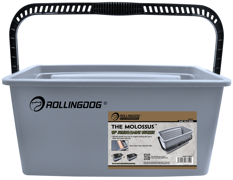 THE MOLOSSUS. 460mm Jumbo Paint Bucket. Durable plastic tray has an angled loading grid and a deep well paint reservoir. Wavy lines help saturate roller. Can be used with # 20082 paint tray.