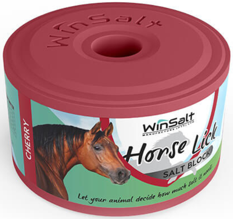 A cherry-flavoured salt lick treat for horses. This salt lick is based on Winsalt Pure Salt Lick. Cherry flavour is added to the block to make it more palatable and attractive to horses. The red colour of the block is used for identification purposes.