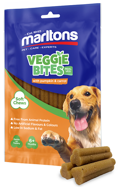 Indulge your dog with Marltons Veggie Bites. Made with real pumpkin and carrot, and infused with an irresistible smokey flavour. These soft and chewy snacks go beyond just pet treats. Pumpkin and carrots are superfoods known for their potassium content. Ideal for curbing hunger between meals, aiding in training, and expressing love, these snacks offer a nutritious and delicious treat.