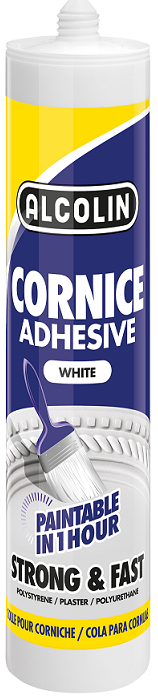 An off white, high strength, flexible, low shrinkage ready mix paste adhesive used to bond cornices including polystyrene cornices to a variety of different substrates such as plaster, painted or cement surfaces.