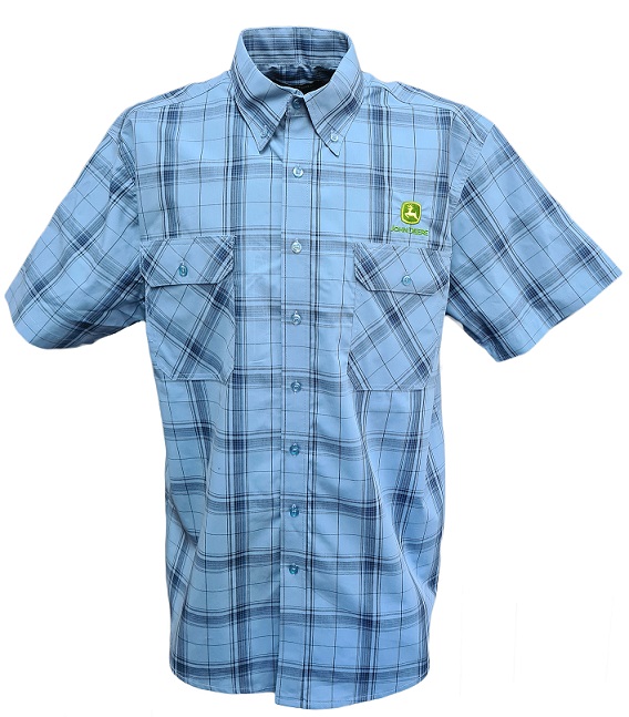 Shirt S/S Men Check Blue S John Deere