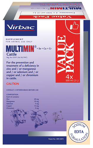 For the prevention and treatment of a deficiency in zinc and / or manganese and / or selenium and / or copper and / or chromium in cattle. Warning: consult a veterinarian before use.