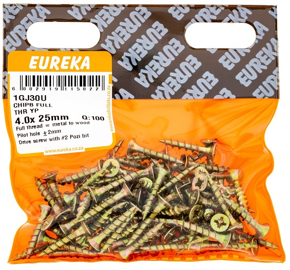 Screw Chipboard Eureka Full Thread YP 4x25mm 1GJ30U