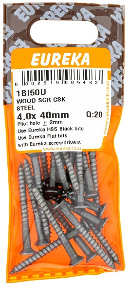 Screw Eureka Wood Countersunk Steel 1BI50U 4.0mmx40mm QTY20