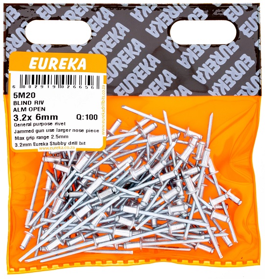 Pop Rivets Eureka Aluminium Open 5M20 3.2mmx6mm QTY100