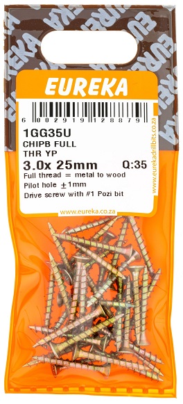 Screw Chipboard Eureka Full Thread YP 3x25mm Q35