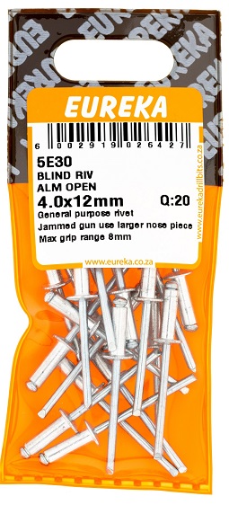 Pop Rivets Eureka Aluminium 4mmx12mm Q:20