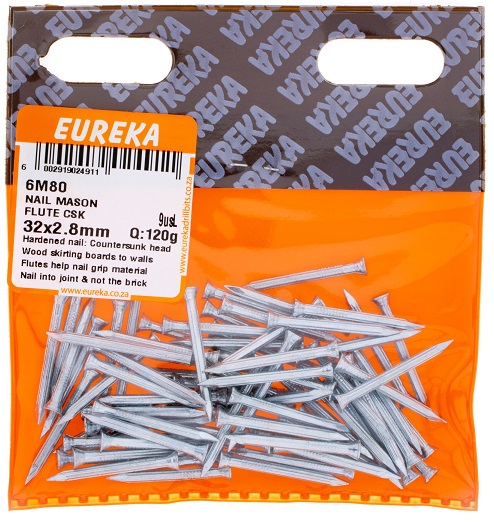 Nail Eureka Masonary Smooth Countersunk Flat Head 6M80 32mm QTY1020