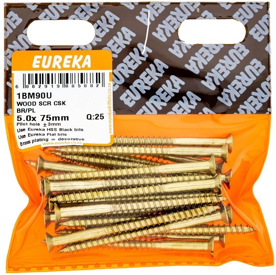 Screw Eureka Wood Countersunk Brass Plated 1BM90U 5.0mmx60mm QTY25