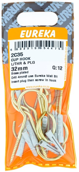 Hook Eureka Cup Hook Longer Thread & Plug 32mm QTY12