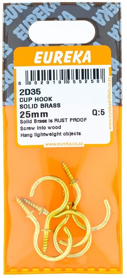 Hook Eureka Solid Brass 25mm QTY5