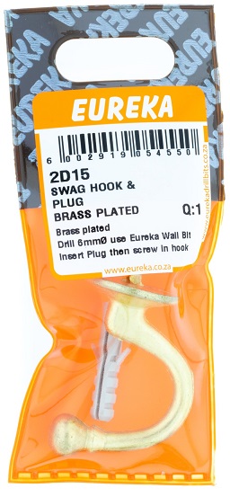 Hook Eureka Hook & Plug Swag Brass Plate 2D15 QTY1