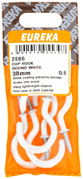 Hook Eureka Cup Hook Round White 38mm QTY5