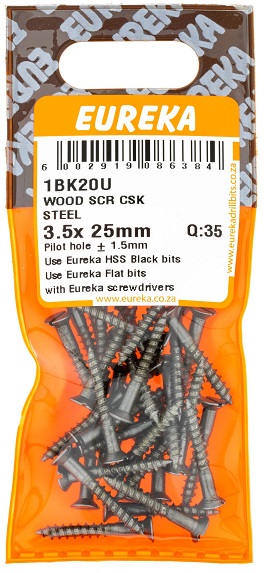 Screw Eureka Wood Countersunk Steel 1BK20U 3.5mmx25mm QTY35