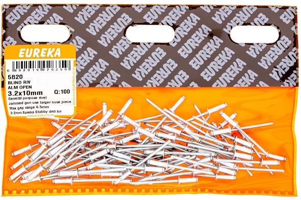 Pop Rivets Eureka Aluminium Open 5B20 3.2mmx10mm QTY100