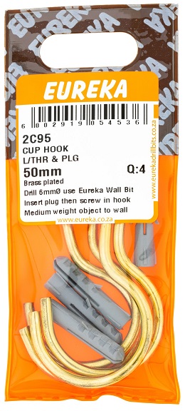 Hook Eureka Cup Hook Longer Thread & Plug 50mm QTY4