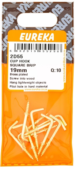 Hook Eureka Cup Hook Square Brass Plated 19mm QTY10