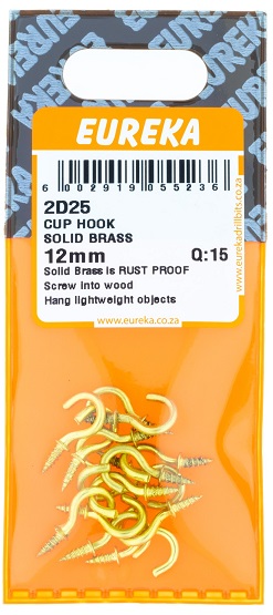 Hook Eureka Solid Brass 2D25 12mm QTY15